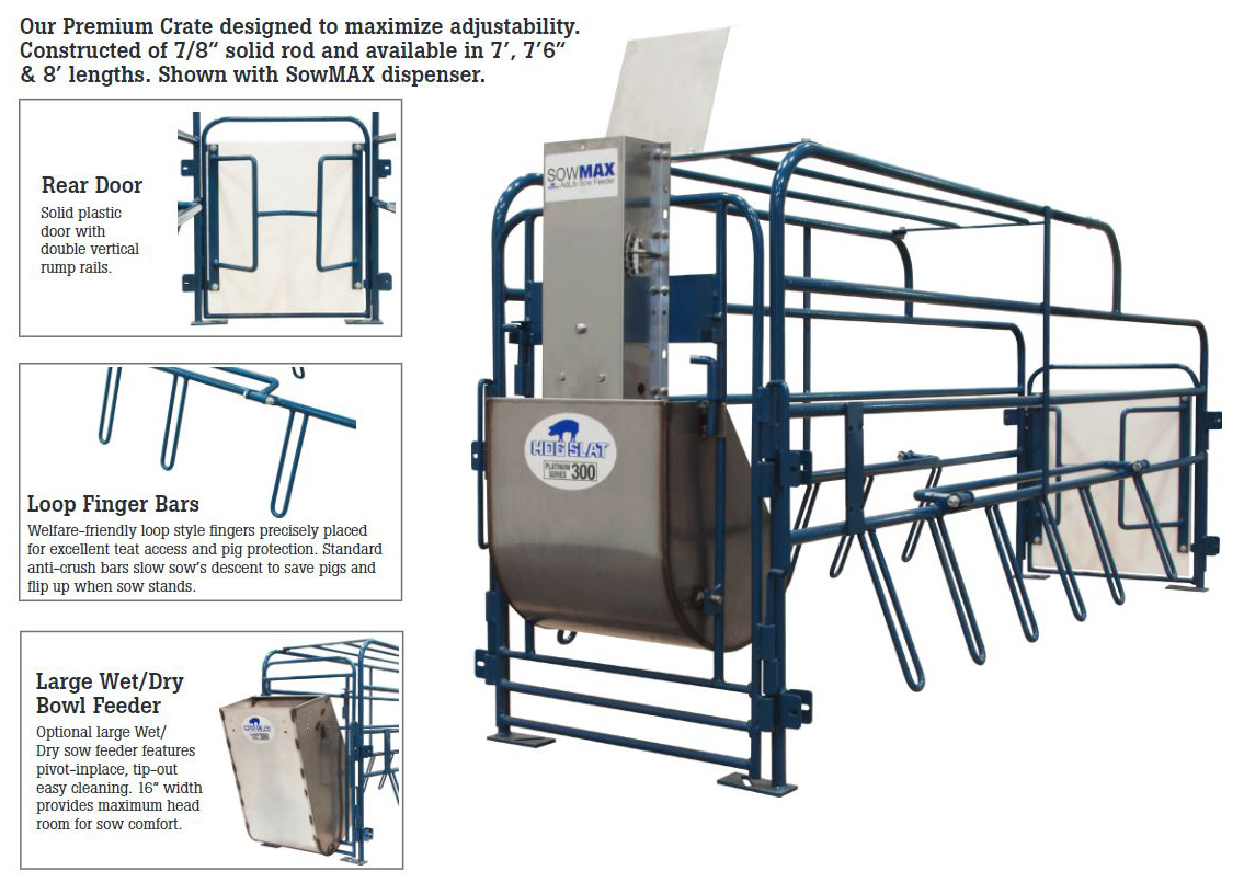 Hog Slat Ultimate farrowing crates are designed to maximize adjustability and feeder options while creating an ideal environment to get pigs off to a quick, healthy start in the farrowing barn.