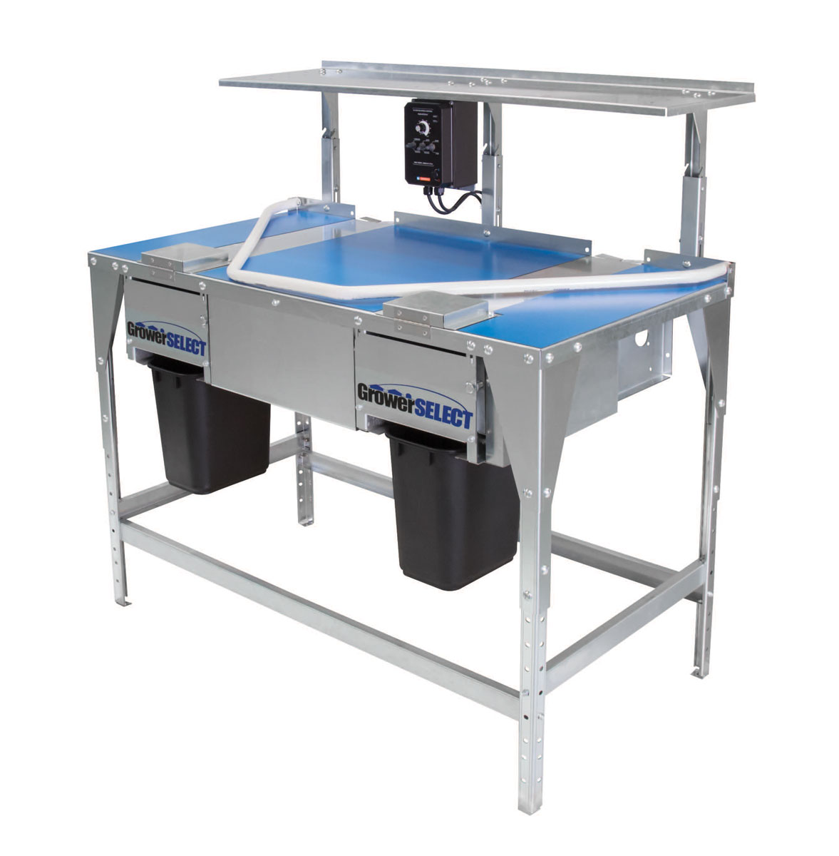 GrowerSELECT Egg Collection Tables are available in side-belt and center-belt models. (Shown: Side-belt egg collection table, Item # GSN-5200)